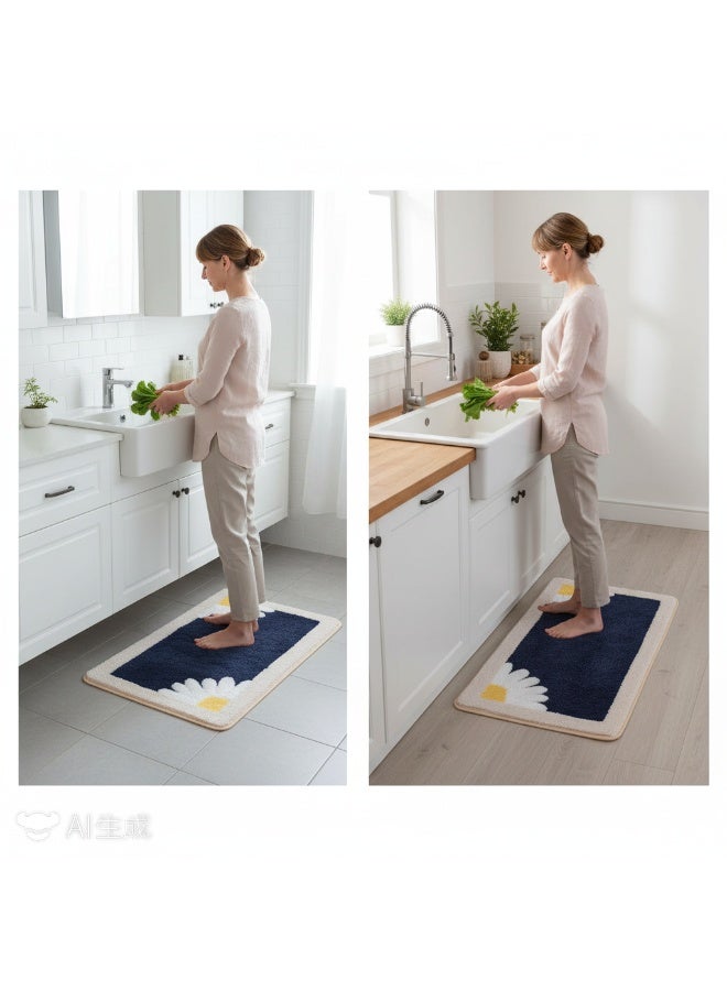 Bluejw Daisy Bath Mat Non-Slip Soft Adorable Boho Floral Bath Rugs Machine Washable Bathtub Mat Water Absorbent Plush Shaggy Carpet Thick Bathroom Kitchen Floor Microfiber Doormat 50x80cm - Image 1