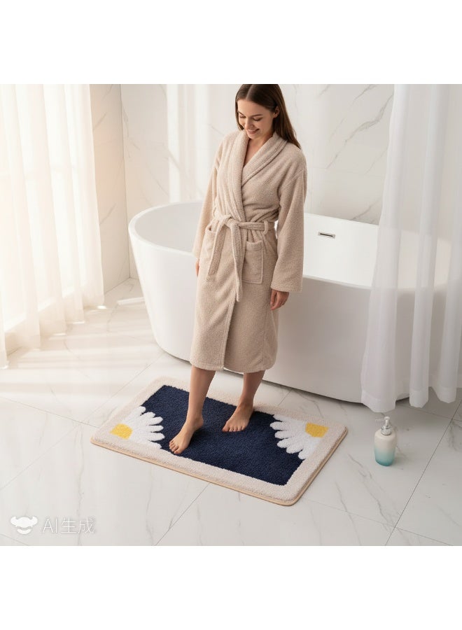 Bluejw Daisy Bath Mat Non-Slip Soft Adorable Boho Floral Bath Rugs Machine Washable Bathtub Mat Water Absorbent Plush Shaggy Carpet Thick Bathroom Kitchen Floor Microfiber Doormat 50x80cm - Image 3