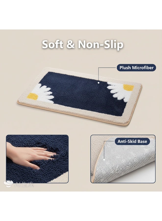 Bluejw Daisy Bath Mat Non-Slip Soft Adorable Boho Floral Bath Rugs Machine Washable Bathtub Mat Water Absorbent Plush Shaggy Carpet Thick Bathroom Kitchen Floor Microfiber Doormat 50x80cm - Image 4