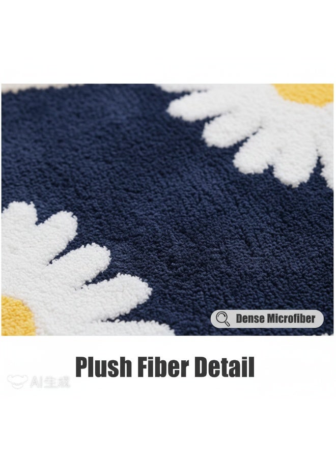 Bluejw Daisy Bath Mat Non-Slip Soft Adorable Boho Floral Bath Rugs Machine Washable Bathtub Mat Water Absorbent Plush Shaggy Carpet Thick Bathroom Kitchen Floor Microfiber Doormat 50x80cm - Image 5