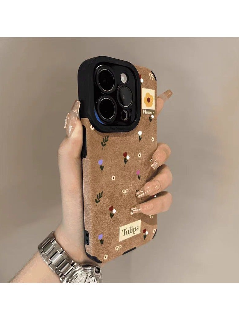 NIBEMINENT Minimalist Small Floral Pattern Protective TPU Case Cover For IPhone 15 Pro Max, Khaki