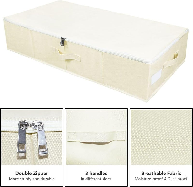 Omygarden Foldable Underbed Storage Box with Plastic Support Lining, Blankets Clothes Comforter Storage Container Organiser for Bedroom and Closet, 90 x 42 x 18 cm, Beige, 2 Pieces - Image 3