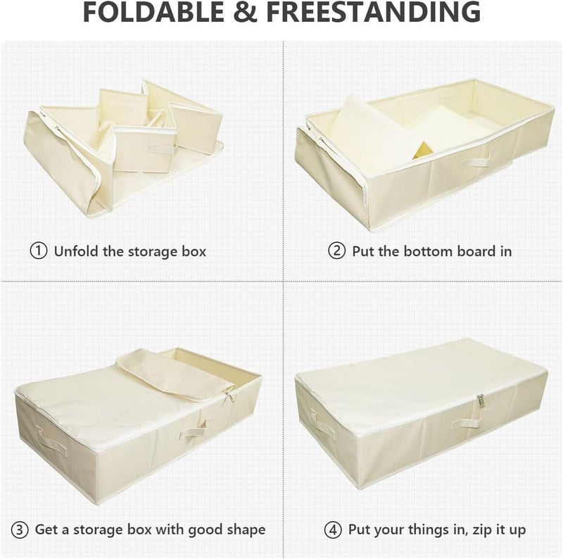 Omygarden Foldable Underbed Storage Box with Plastic Support Lining, Blankets Clothes Comforter Storage Container Organiser for Bedroom and Closet, 90 x 42 x 18 cm, Beige, 2 Pieces - Image 4