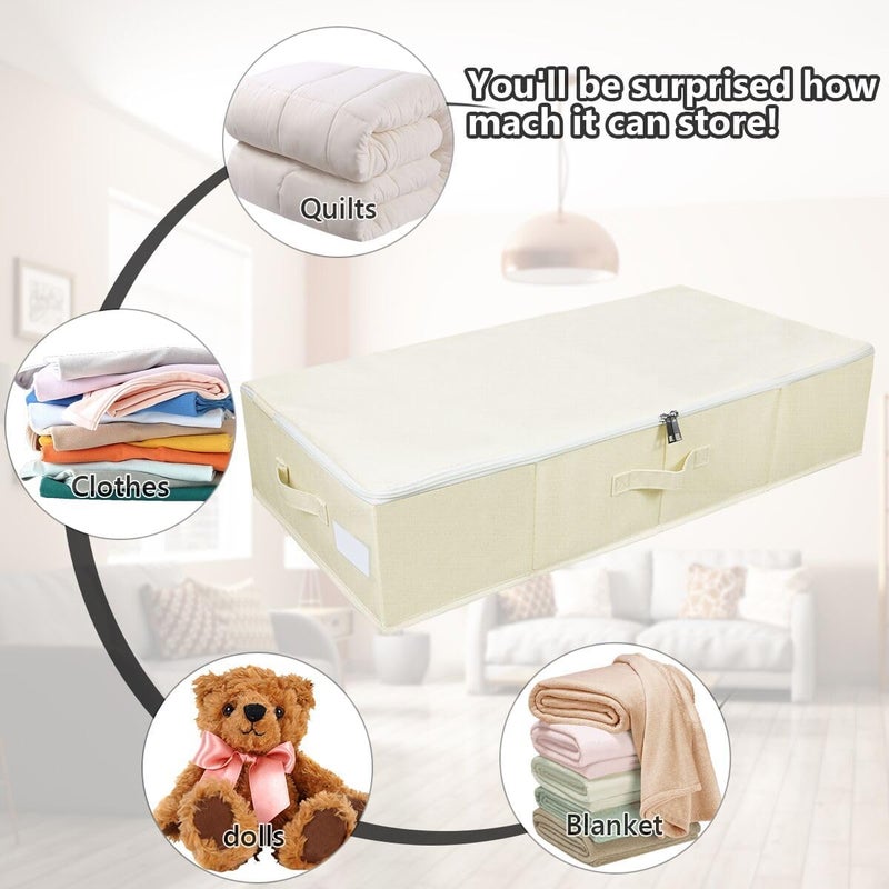Omygarden Foldable Underbed Storage Box with Plastic Support Lining, Blankets Clothes Comforter Storage Container Organiser for Bedroom and Closet, 90 x 42 x 18 cm, Beige, 2 Pieces - Image 5