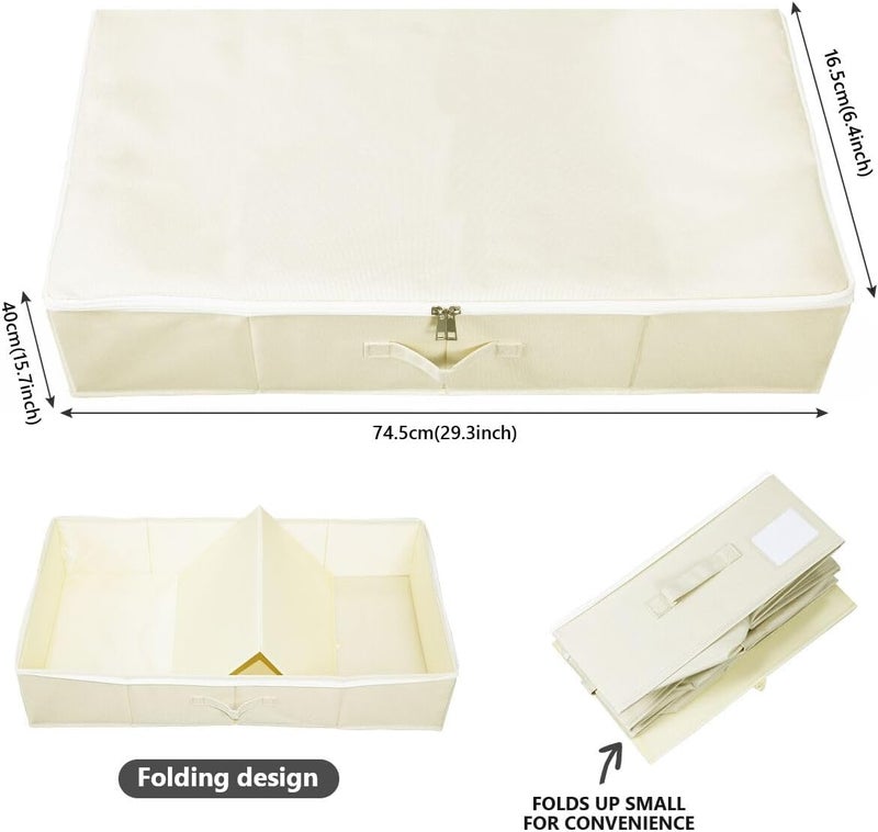 Omygarden Foldable Underbed Storage Box with Plastic Support Lining, Blankets Clothes Comforter Storage Container Organiser for Bedroom and Closet, 90 x 42 x 18 cm, Beige, 2 Pieces - Image 2