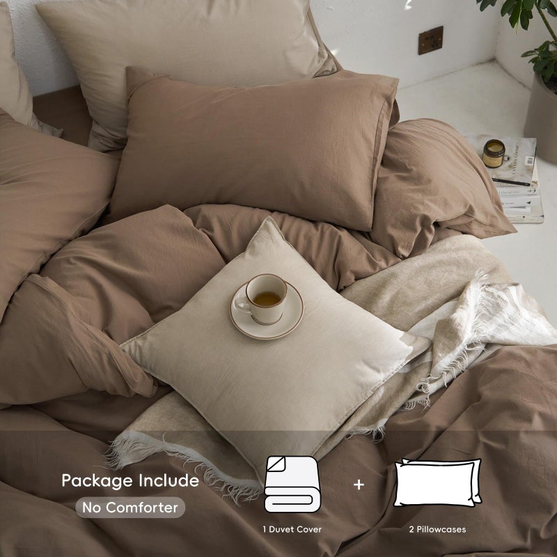MooMee King Duvet Cover Set, 100% Washed Cotton Linen Like Twill Thick Sturdy Material Super Soft Breathable Durable Bedding for All Season, 3 Pieces (Bombay Brown, King 104"x90") - Image 2