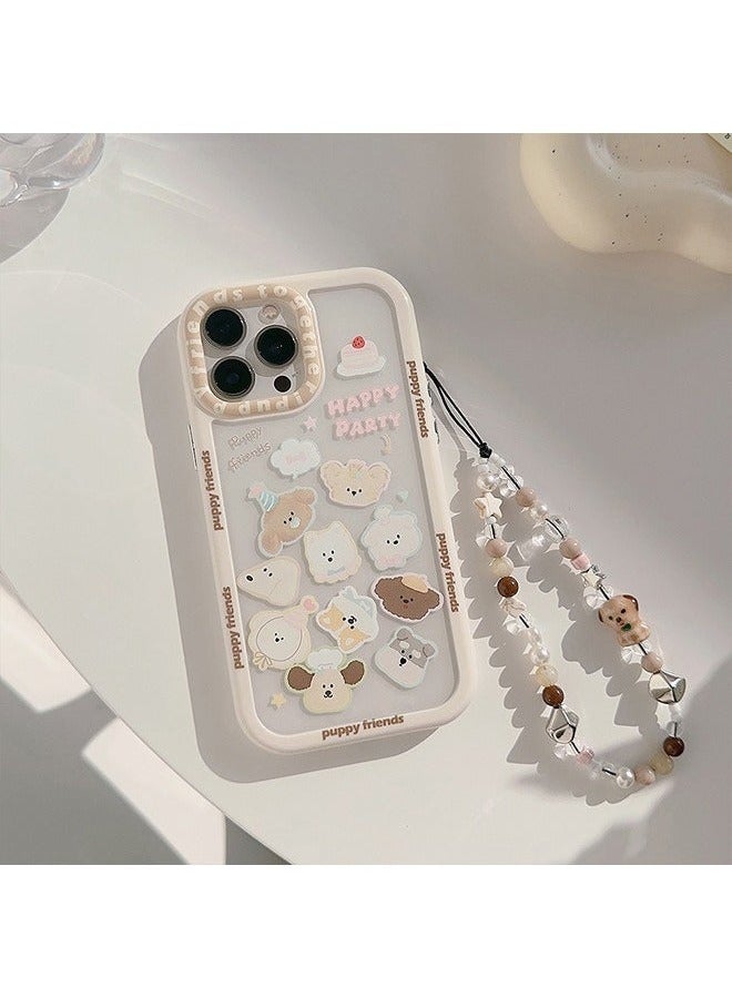 Compatible with iPhone 15 Pro Max Case, White Border and Cute Dogs Pattern Shockproof Case Cover with Lovely Strap Bracelet Chain Girls Women Case for iPhone 15 Pro Max - Image 5