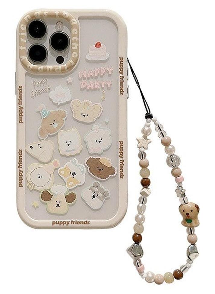 Compatible with iPhone 15 Pro Max Case, White Border and Cute Dogs Pattern Shockproof Case Cover with Lovely Strap Bracelet Chain Girls Women Case for iPhone 15 Pro Max - Image 1