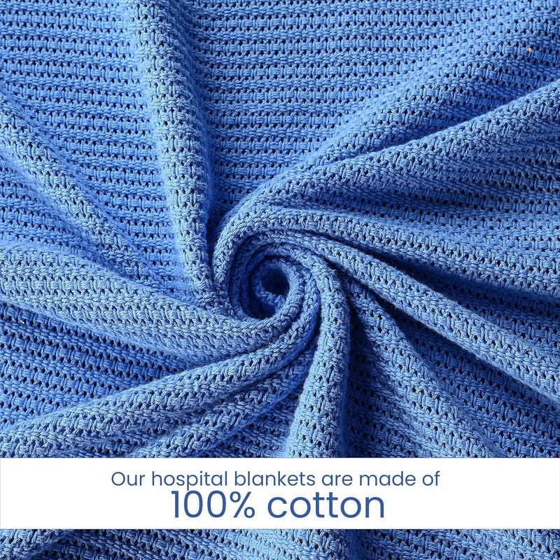 بطانية حرارية للمستشفى من Linteum Textile Supply مقاس 66x90 بوصة قطن 100% قابلة للتنفس ناعمة ومريحة تصميم نسج مفتوح الخلايا بطانية سرير للأريكة والكنبة لجميع الفصول، 2.5 رطل (أزرق، توأم) - Image 3