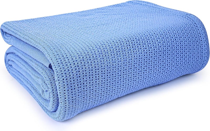 بطانية حرارية للمستشفى من Linteum Textile Supply مقاس 66x90 بوصة قطن 100% قابلة للتنفس ناعمة ومريحة تصميم نسج مفتوح الخلايا بطانية سرير للأريكة والكنبة لجميع الفصول، 2.5 رطل (أزرق، توأم) - Image 1