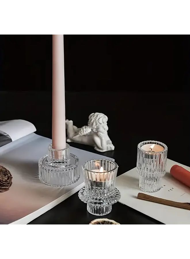 Pink Glass Candlestick Set Of 3 Bohemian Style Wedding Decor Candle Holders - Image 4