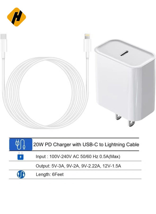 HuHa - iPhone Fast Charger, 20W USB C PD Wall Charger Block Plug with[MFi Certified]6ft Type C to Lightning Cable Quick Charging Data Sync Cord for iPhone14 13 12 11 Pro Max Mini Xs Xr iPad Air - Image 1