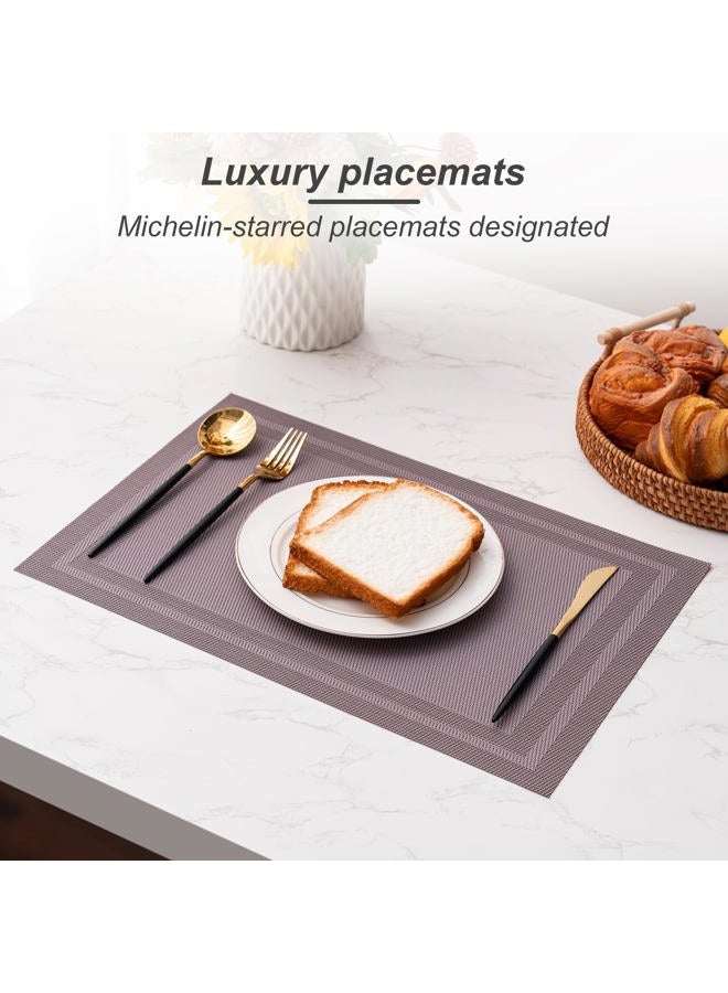 CADONO Placemats Set of 4 Washable Indoor/Outdoor Vinyl Place Mats for Dining Table Durable Non-Slip Heat Resistant PVC Weave Table Mats（Simple Style-Deep Gray） - Image 5