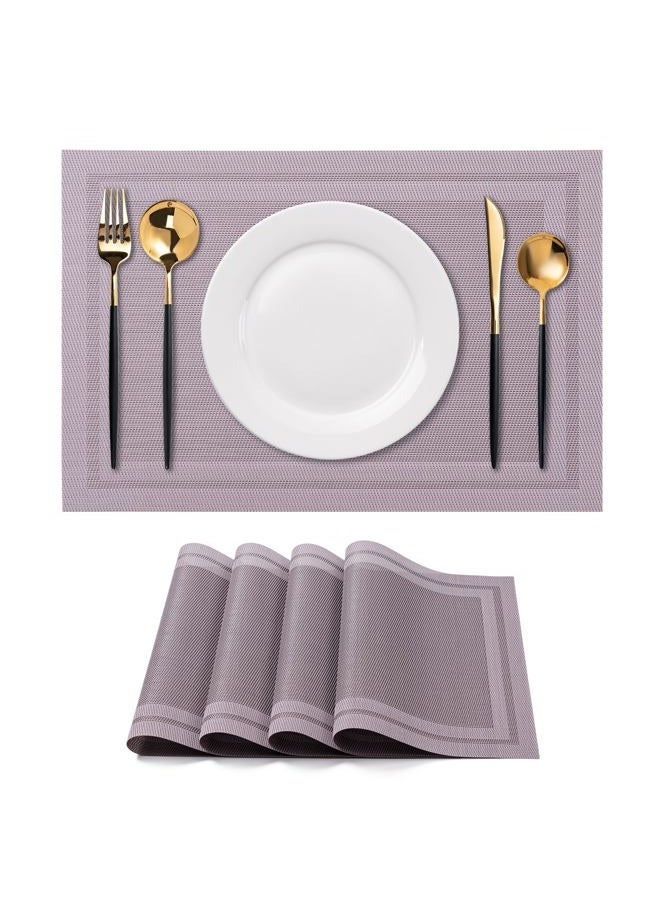 CADONO Placemats Set of 4 Washable Indoor/Outdoor Vinyl Place Mats for Dining Table Durable Non-Slip Heat Resistant PVC Weave Table Mats（Simple Style-Deep Gray） - Image 1