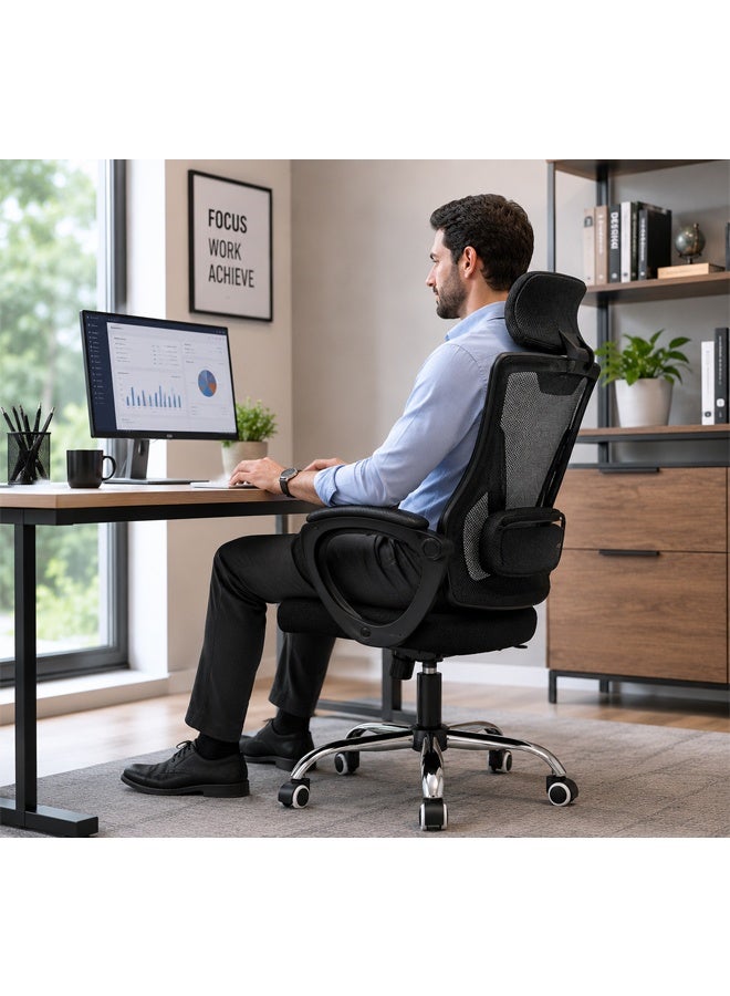 NKX Ergonomic High-Back Mesh Office Chair with Adjustable Headrest & Lumbar Support - Image 3