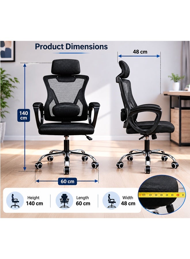 NKX Ergonomic High-Back Mesh Office Chair with Adjustable Headrest & Lumbar Support - Image 4