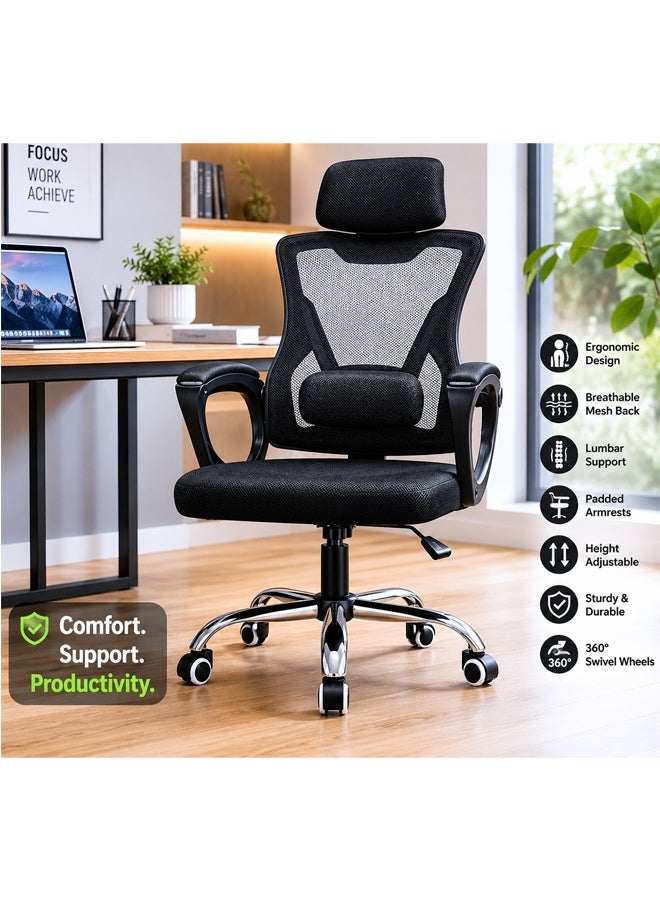 NKX Ergonomic High-Back Mesh Office Chair with Adjustable Headrest & Lumbar Support - Image 2