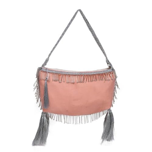 ATHZ Signature Potli Bag for Women – Structured Pyramid Silhouette | Wedding, Sangeet & Festive Statement Ethnic Handbag (Peach, Silver) - Image 3