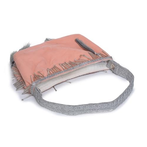 ATHZ Signature Potli Bag for Women – Structured Pyramid Silhouette | Wedding, Sangeet & Festive Statement Ethnic Handbag (Peach, Silver) - Image 4