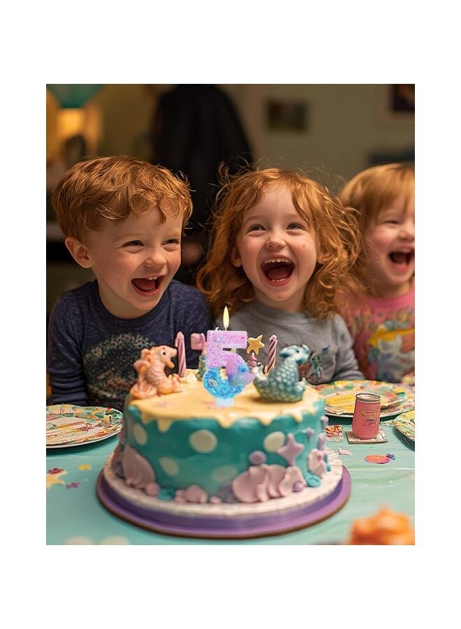 LAMAY Mermaid-themed birthday candles, sparkling number 5 candle cake decorations, perfect for birthdays, wedding anniversaries, and mermaid-themed parties. - Image 5