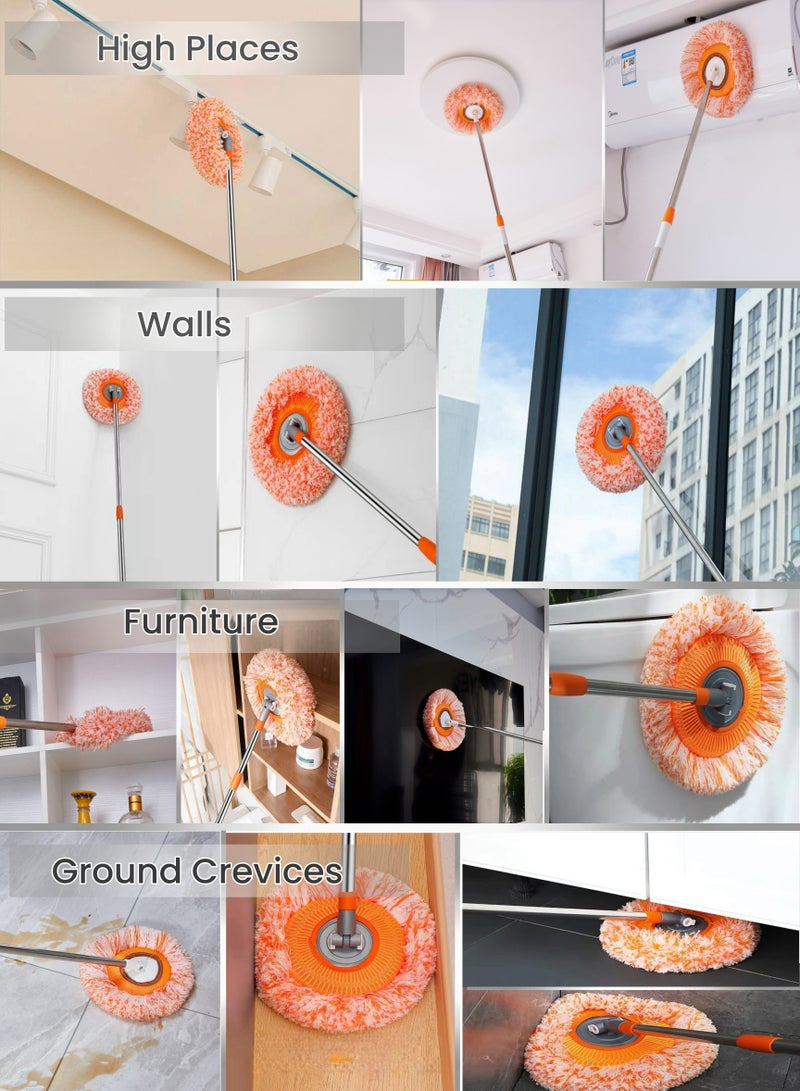 Retractable Multi-functional Sunflower Cleaning Mop Set, 2 Mop Heads, Handle Stretched up to 2 M, 360° Rotation, Clean Ceilings, Walls, Sofa Bottoms ,Dead Corners, Wet and Dry, Strong Water Absorption ,Good Dust Absorption effect, for Cleaning floors, Ceilings, Walls,Glass, Sofas, Cars - Image 4