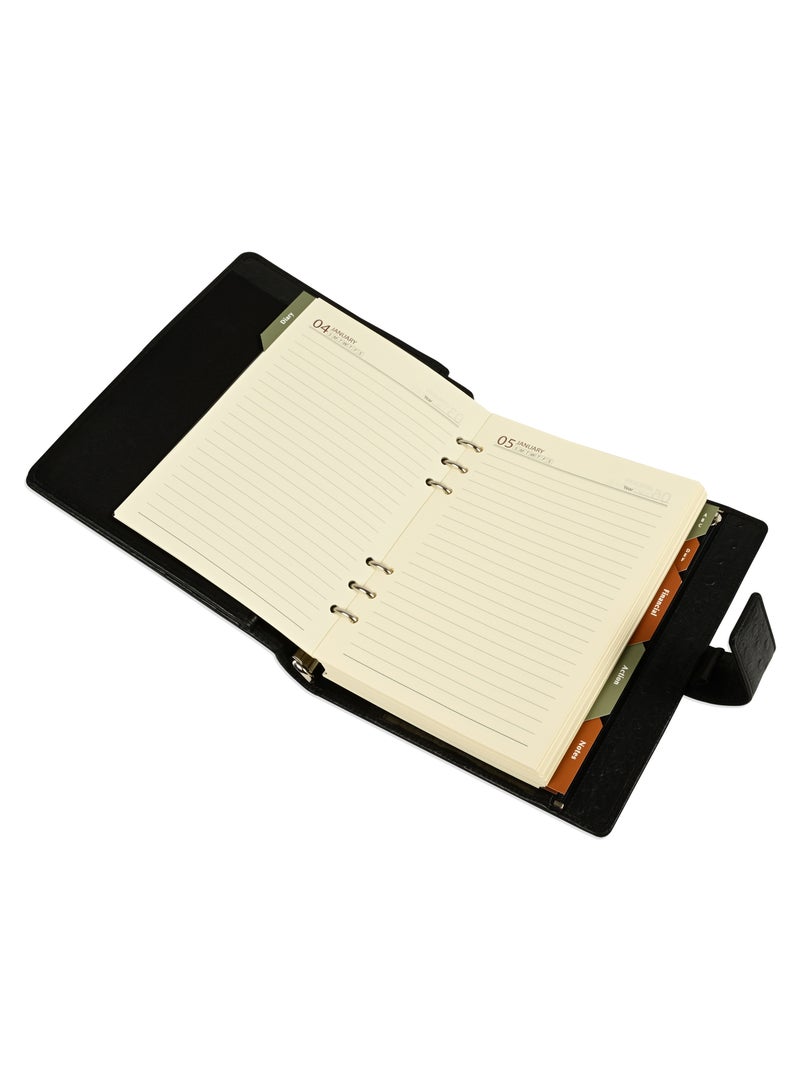 FIS® Leather Organizer "STRUTHIO" and Activity Journal, Size : A5 (14.8 x 21cm), Color : Black_ FSORLO3BK - Image 1