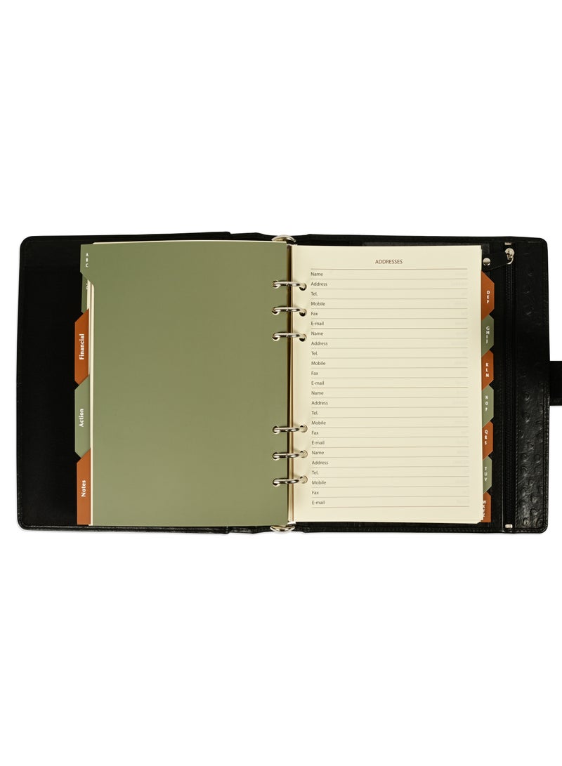 FIS® Leather Organizer "STRUTHIO" and Activity Journal, Size : A5 (14.8 x 21cm), Color : Black_ FSORLO3BK - Image 4