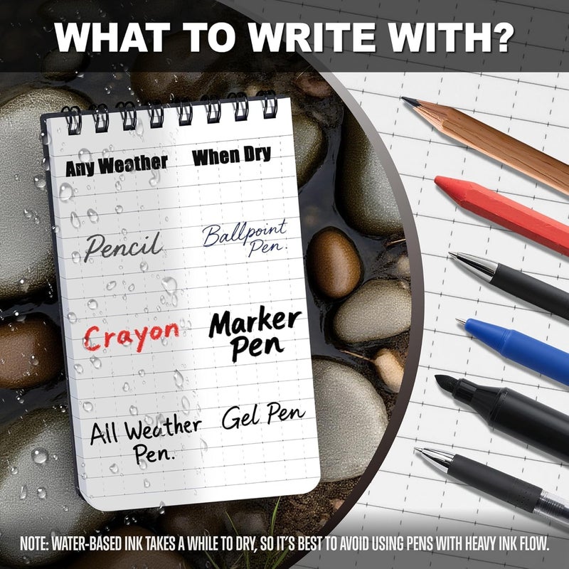 GLORYFIRE Waterproof Notebook All Weather Shower Pocket Tactical Notepad with Cover Steno Pad Memo Book (5pcs) - Image 4