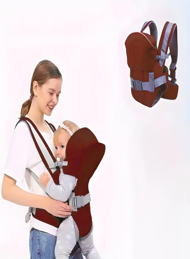 ZETO Front Carry Facing Carrier Bag, Adjustable Hands-Free 4-in-1 Baby/Sling Carrier Bag, Child Safety Strip, and Baby Back Carrier Bag (RED) (Brown) - Image 2