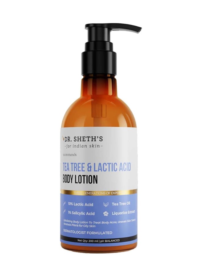 Dr. Sheth's Tea Tree And Lactic Acid Body Lotion With 1% Salicylic Acid | Ph Balancing Moisturizer | Helps To Reduce Body Acne, Uneven Skin Tone | 200 Ml  - Image 1