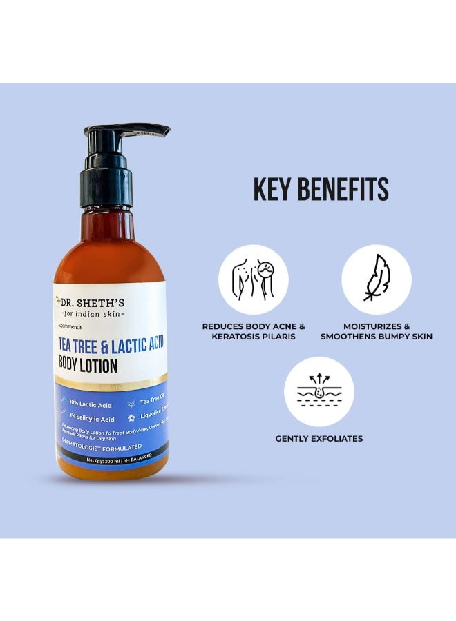 Dr. Sheth's Tea Tree And Lactic Acid Body Lotion With 1% Salicylic Acid | Ph Balancing Moisturizer | Helps To Reduce Body Acne, Uneven Skin Tone | 200 Ml  - Image 2