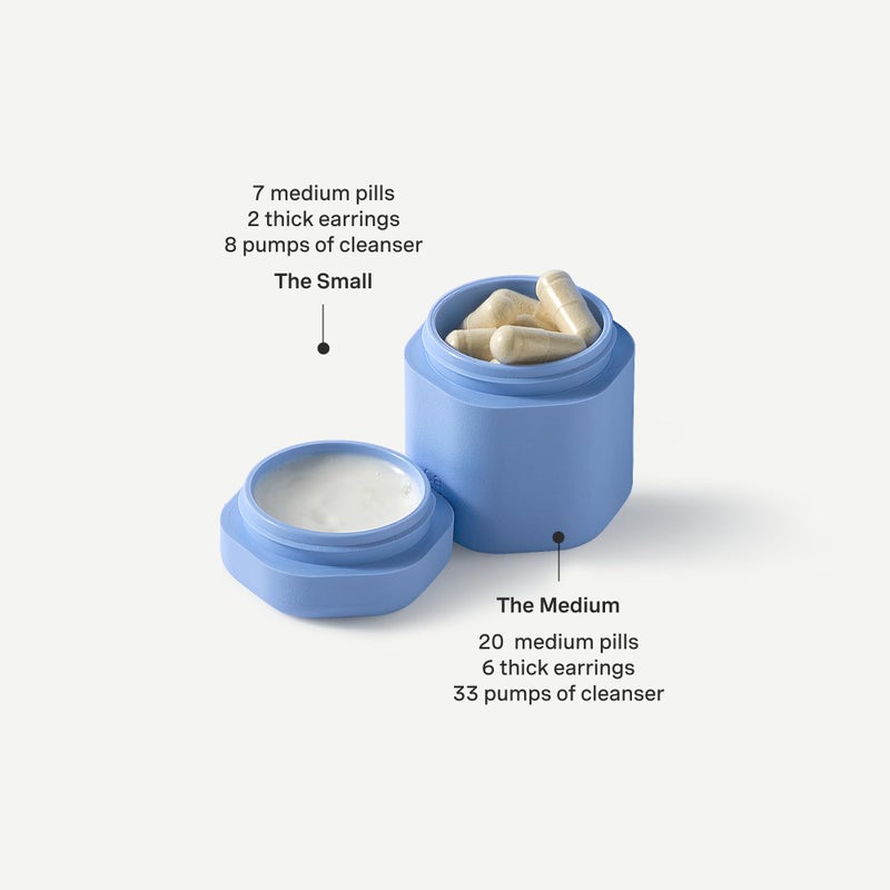 Cadence Travel Containers - Daily Routine Capsule Set - Magnetic Containers with Lids,4 Flex Mediums (1.32oz) & 3 Flex Smalls (0.56oz) - Shampoo, Conditioner, Body Wash, Pills, & More - Sand - Image 3