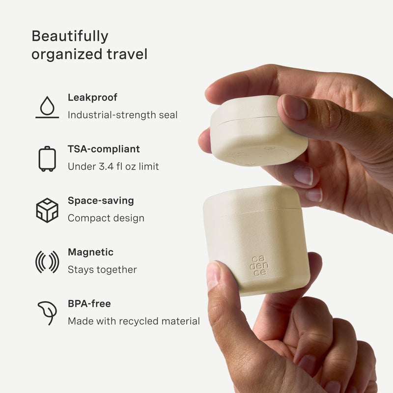 Cadence Travel Containers - Daily Routine Capsule Set - Magnetic Containers with Lids,4 Flex Mediums (1.32oz) & 3 Flex Smalls (0.56oz) - Shampoo, Conditioner, Body Wash, Pills, & More - Sand - Image 2