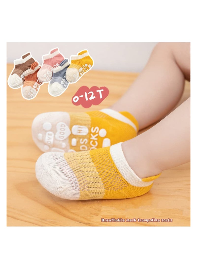 Luckam 5 Pairs Baby Grip Socks Toddler Non Slip Thin Mesh Infant Pointelle Eyelet Summer Cotton Uni Girl Boy No Show Floor Ankle Size S for 0 to 12 Months Babies - Image 5