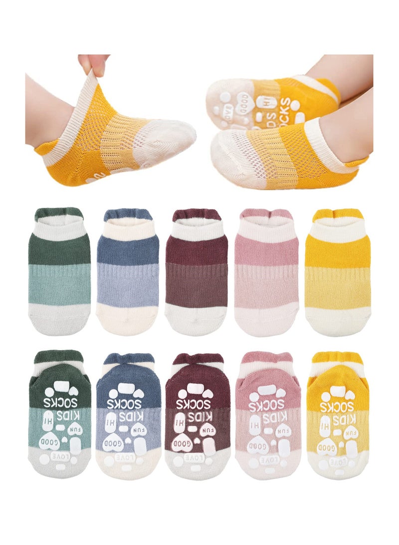 Luckam 5 Pairs Baby Grip Socks Toddler Non Slip Thin Mesh Infant Pointelle Eyelet Summer Cotton Uni Girl Boy No Show Floor Ankle Size S for 0 to 12 Months Babies - Image 1