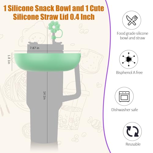 insefocc Snack Bowl for Stanley Cup 40 oz with Handle-Perfectly Compatible with Stanley Quencher H2.0 Tumbler 40 oz with Handle, Reusable Silicone Snack Tray, Stanley cup accessories (teal Snack Bowl) - Image 3