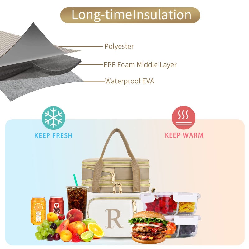 LOKASS Personalized Initial Lunch Bag for Women, 16L Large Insulated Adult Lunch Box Leakproof LunchBox, Mother's Day Lunch Bag with Strap Gifts for Wife, Mom & Friends for Work, Picnic, Travel M - Image 5