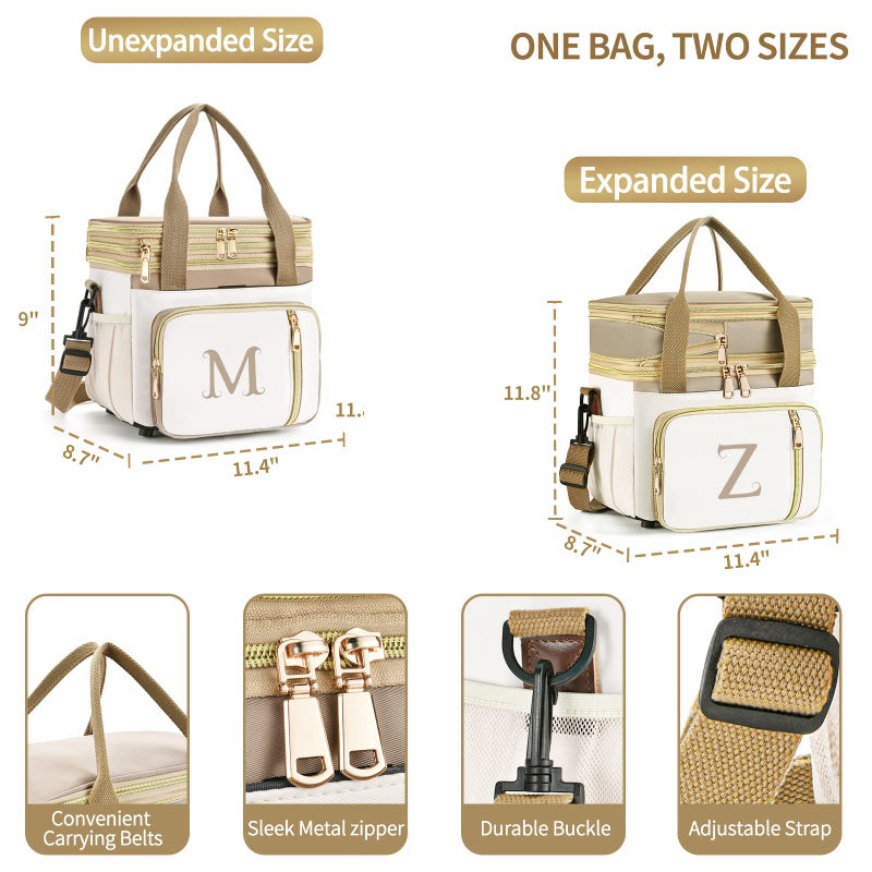 LOKASS Personalized Initial Lunch Bag for Women, 16L Large Insulated Adult Lunch Box Leakproof LunchBox, Mother's Day Lunch Bag with Strap Gifts for Wife, Mom & Friends for Work, Picnic, Travel M - Image 2