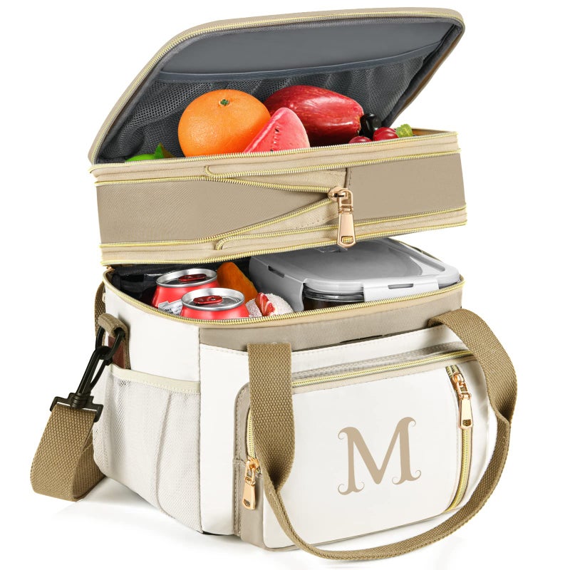 LOKASS Personalized Initial Lunch Bag for Women, 16L Large Insulated Adult Lunch Box Leakproof LunchBox, Mother's Day Lunch Bag with Strap Gifts for Wife, Mom & Friends for Work, Picnic, Travel M - Image 1