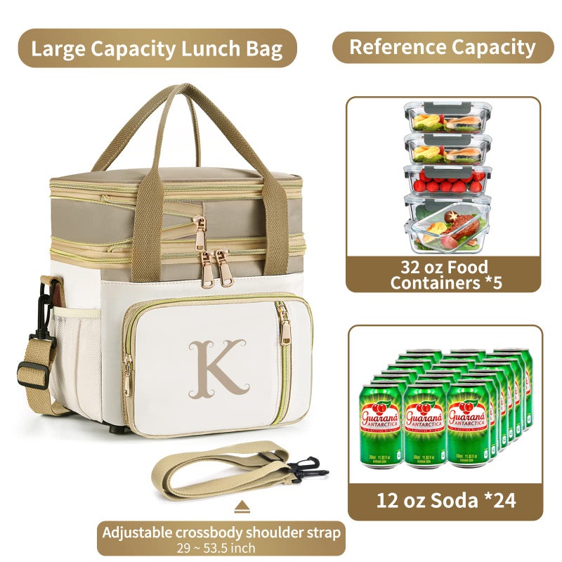 LOKASS Personalized Initial Lunch Bag for Women, 16L Large Insulated Adult Lunch Box Leakproof LunchBox, Mother's Day Lunch Bag with Strap Gifts for Wife, Mom & Friends for Work, Picnic, Travel M - Image 4