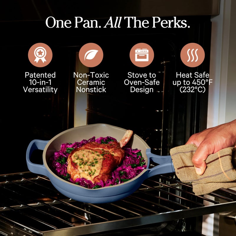Our Place Mini Always Pan | 8.5" Ceramic Pan with Modular Lid & Beechwood Spatula | Patented 10-in-1 Nonstick, Non-Toxic Cookware Made Without PFAS | Induction & Oven-Safe up to 450Â°F | Blue Salt - Image 2