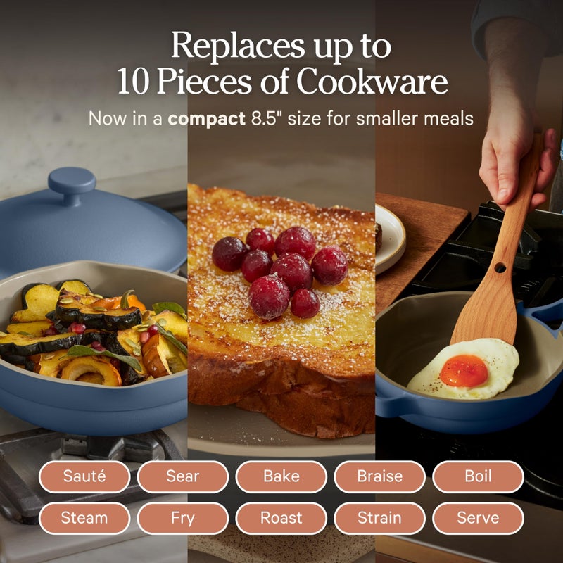 Our Place Mini Always Pan | 8.5" Ceramic Pan with Modular Lid & Beechwood Spatula | Patented 10-in-1 Nonstick, Non-Toxic Cookware Made Without PFAS | Induction & Oven-Safe up to 450Â°F | Blue Salt - Image 3