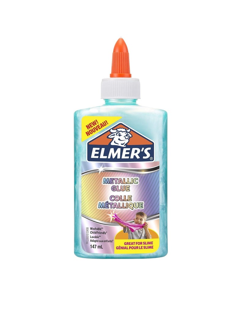 Elmers غراء إلمر المعدني PVA | أزرق مائل إلى الأخضر | 147 مل | قابل للغسل وصديق للأطفال | غراء معدني لفنون لافتة للنظر | رائع لصنع السلايم عبوة -1 - Image 1