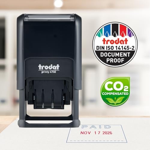 Trodat Printy 4750 Date Stamp with English Message Paid – Self Inking, Red Ink Date and Blue Ink Text - Image 5