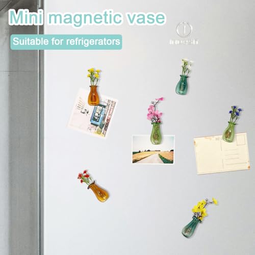 Frayot 6Pcs Mini Vase Magnets for Fridge, Resin Cute 3D Magnetic Vase Decor for Refrigerator, Office, Locker (with Flowers,Green+Brown) - Image 3