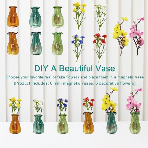 Frayot 6Pcs Mini Vase Magnets for Fridge, Resin Cute 3D Magnetic Vase Decor for Refrigerator, Office, Locker (with Flowers,Green+Brown) - Image 5
