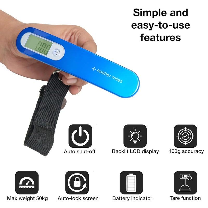 nasher miles Weight Machine for Luggage - 50 kg capacity, Steel body - Digital Portable Electronic Luggage Weighing Scale for home, travel, flights, bags (Blue,50 kg) - Image 2