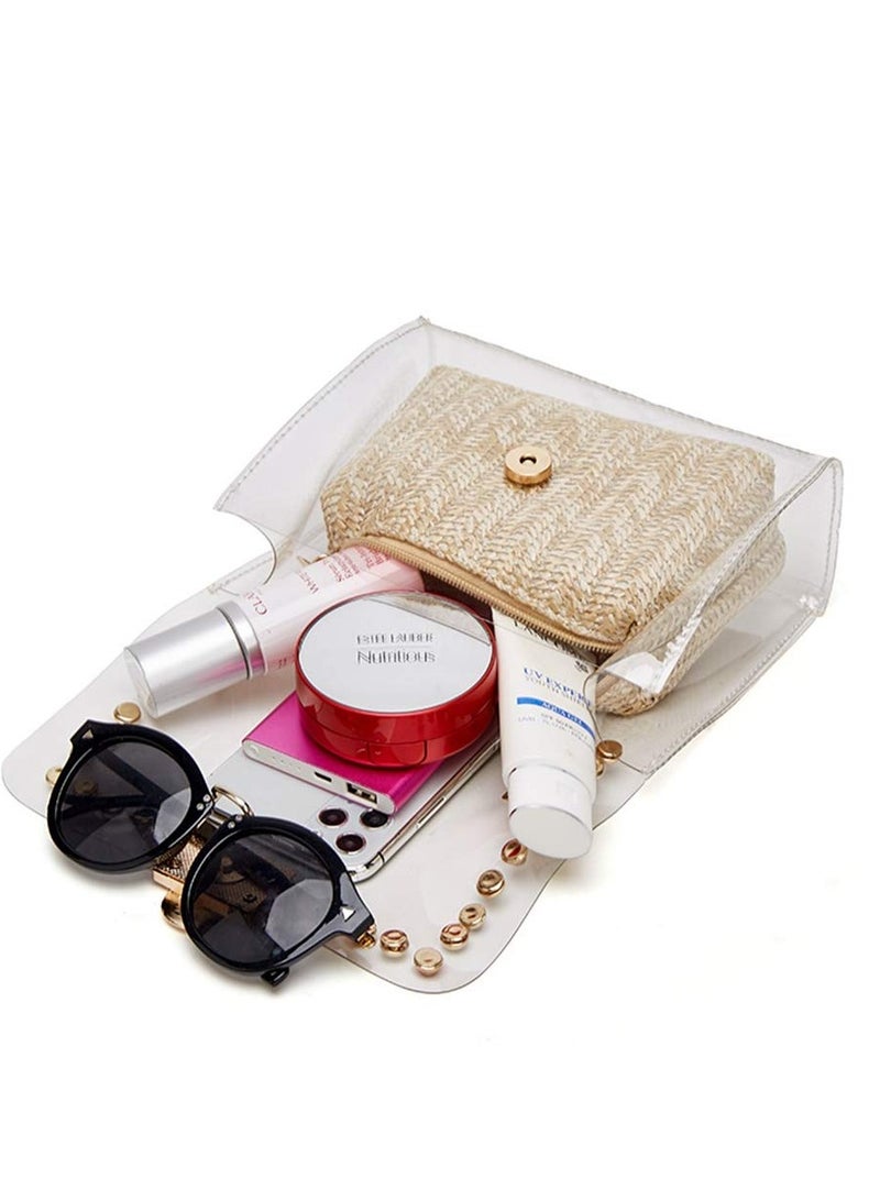 SOLARAE 2 in 1 Clear Purses for Women Clear Clutch Purse Clear Studded Crossbody Bag Stadium Approved with Straw Purse Clear Crossbody Bag  Shoulder Handbag - Image 4