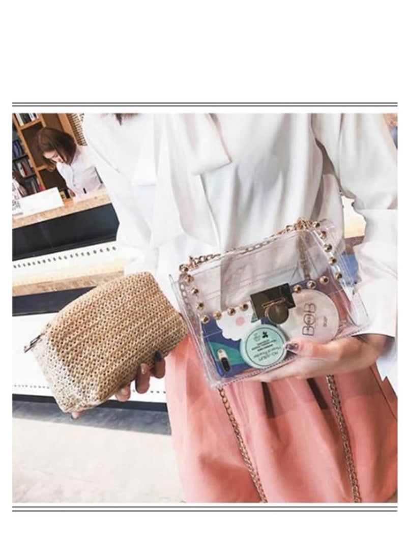 SOLARAE 2 in 1 Clear Purses for Women Clear Clutch Purse Clear Studded Crossbody Bag Stadium Approved with Straw Purse Clear Crossbody Bag  Shoulder Handbag - Image 3