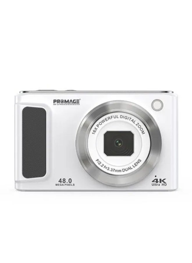 PROMAGE PROMAGE PC140 Digital Camera 48MP – White, 4K Video, 2.8″ IPS Screen, 16X Digital Zoom, USB Type-C Rechargeable  - Image 1